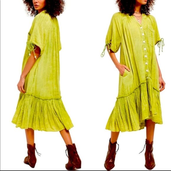 Free People Dresses & Skirts - FREE PEOPLE Maya Midi Shirtdress Green